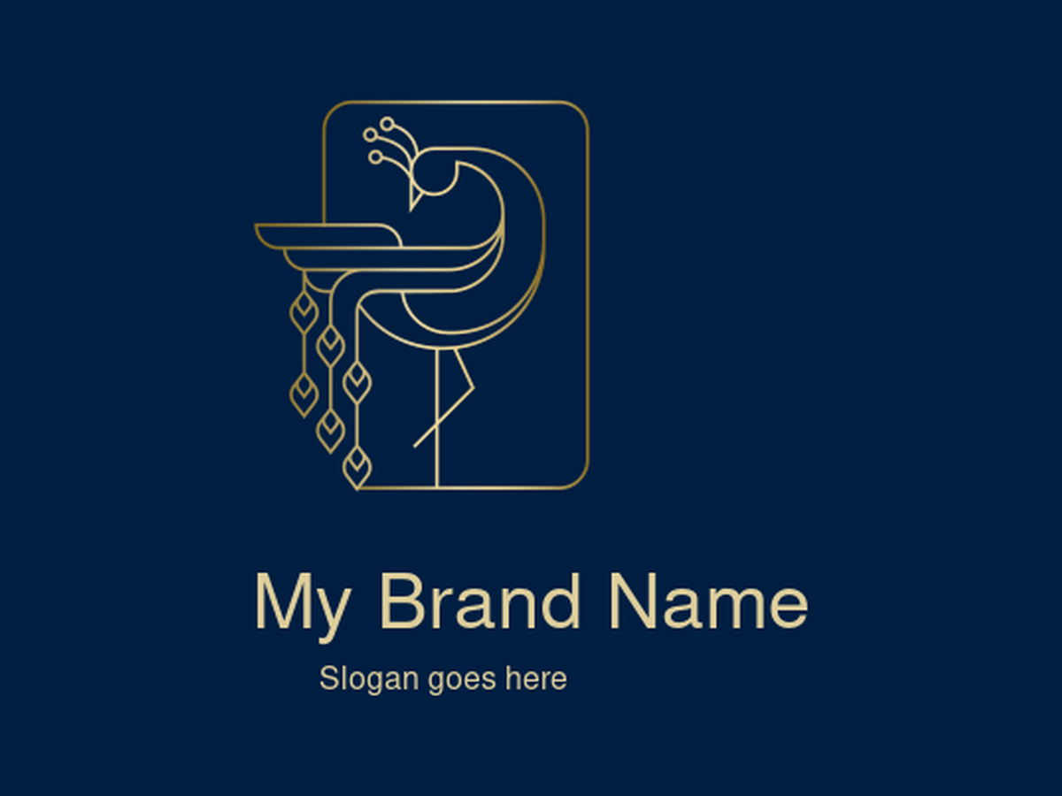 Art Deco Style Gold Gradient Line Art Peacock Logo Design Within a Rounded Rectangular Frame